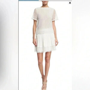Diane von Furstenberg Belita Lace-Trim A-Line Skirt, Ivory size 10